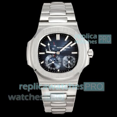 3K Factory Swiss Replica Patek Philippe Nautilus 5712 Blue Dial Moon Phase Stainless Steel Watch 
